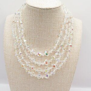 Vintage Aurora Borealis Four Strand Faceted Choker Necklace